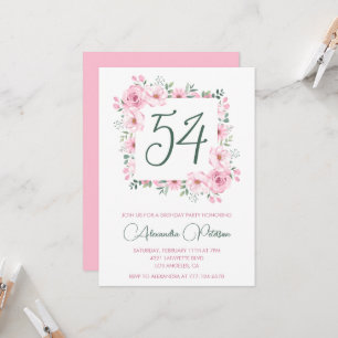 Elegante rosa florale Wasserfarbe 54. Geburtstag  Einladung
