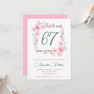 Elegante rosa florale Wasserfarbe 67. Geburtstag  Einladung