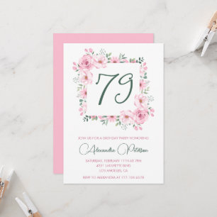 Elegante rosa florale Wasserfarbe 79. Geburtstag Einladung