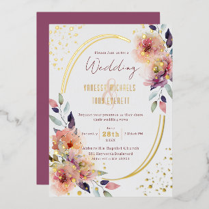 Elegante rosa florale Wasserfarbe ovale Hochzeit Folieneinladung