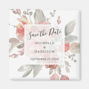 Elegante Rosa Florale Wasserfarbe Save-the-Date-Ka Magnet