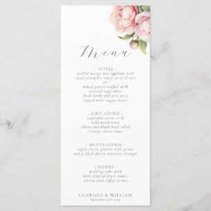 Elegante Rosa Florale Wasserfarbe Skript Hochzeit Menükarte