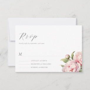 Elegante Rosa Florale Wasserfarbe Weiße Hochzeit RSVP Karte