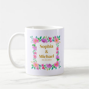 Elegante rosa florale Wasserfarben-Hochzeitsandenk Kaffeetasse