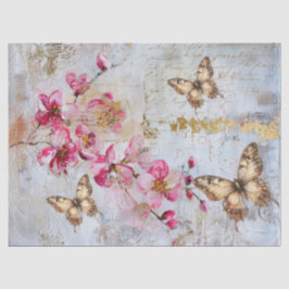 Elegante rosa Floralien Schmetterlinge Vintage Dec Seidenpapier
