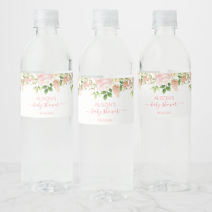Elegante rosa Floralmuster Baby Shower für Mädchen Wasserflaschenetikett