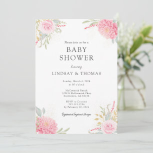 Elegante Rosa Florals Baby Dusche Einladung