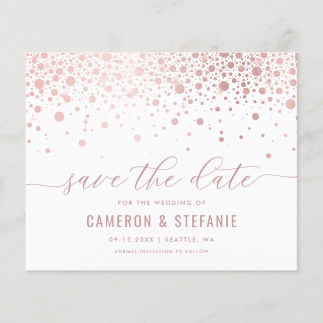 Elegante Rosa Foil Confetti Save the Date weiß (Vorderseite)