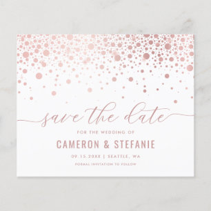Elegante Rosa Foil Confetti Save the Date weiß
