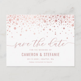 Elegante Rosa Foil Confetti Save the Date weiß Postkarte