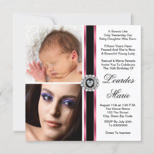 Elegante rosa Foto Quinceanera Einladung