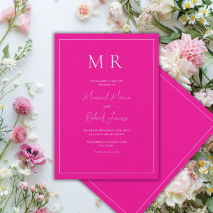 Elegante rosa-fuchsia-Monogramm-Moderne Hochzeit Einladung