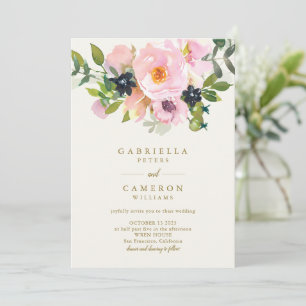 Elegante rosa Garten Blumen Aquarell Chic Hochzeit Einladung