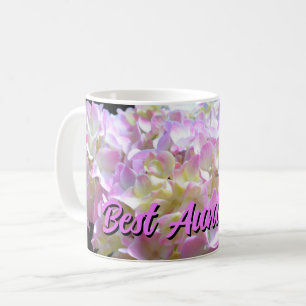 Elegante rosa gelbe violette Hortensien Blumen Tan Kaffeetasse