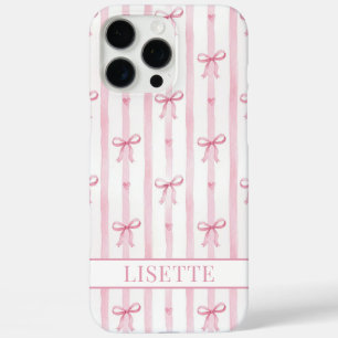 Elegante rosa gestreifte Coquette-Schleifen monogr iPhone 16 Pro Max Hülle