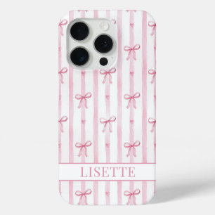 Elegante rosa gestreifte Coquette-Schleifen monogr Case-Mate iPhone Hülle