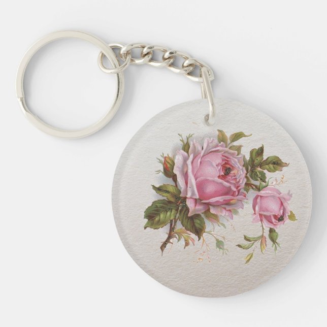 Elegante rosa Girly Vintage niedliche Rose Schlüsselanhänger (Vorderseite)