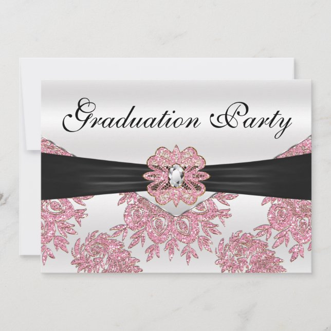 Elegante rosa Glitzer Graduation Party Einladung (Vorderseite)