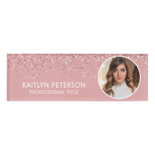 Elegante rosa glitzernde Mitarbeiter-Foto-ID Namenschild