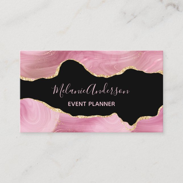 Elegante rosa Gold Agate Business Card Visitenkarte (Vorderseite)