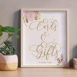 Elegante Rosa Gold Cards und Gifts Zeichen Poster<br><div class="desc">Elegante Karten und Geschenke Schild mit rosa und goldfarbenen Blumendesign und schöne Kalligraphie. Dieses feminine Aquarell-Design hat rosa und goldene Blume mit einem Hauch von Grün. Es zeichnet sich durch elegante Handschrift und Typografie in Gold aus, mit "Karten & Geschenke" in Wirbler Kalligrafie handschriftlich. Bitte stöbern Sie in meinem Shop...</div>