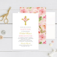 Elegante Rosa Gold Floral Cross Baby Taufe