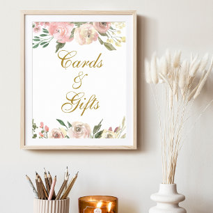 Elegante Rosa Gold Floral Wedding Cards & Gifts Poster