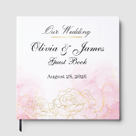 Elegante Rosa Gold Florale Wasserfarben Hochzeit Gästebuch