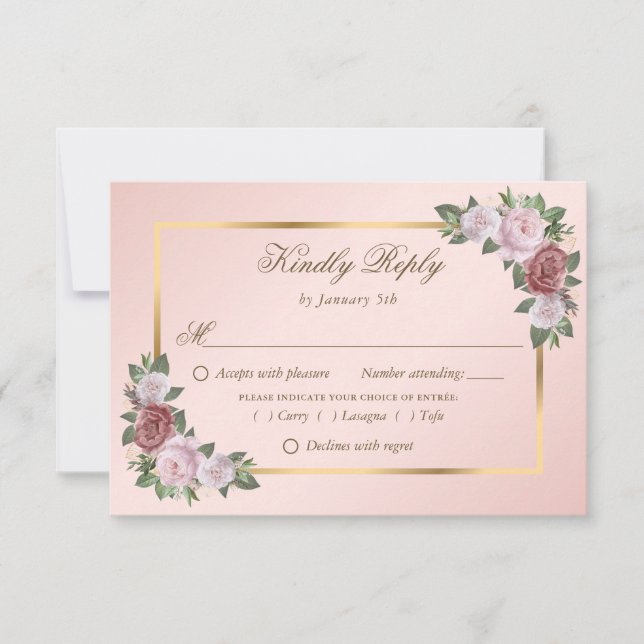 Elegante Rosa Gold-Hochzeitskarten RSVP Karte (Vorderseite)