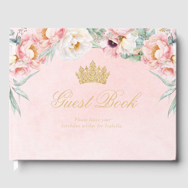 Elegante Rosa & Gold Quinceñera Gästebuch (Vorderseite)