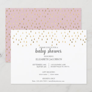 Elegante Rosa & Gold Raindrops Baby Dusche Einladung