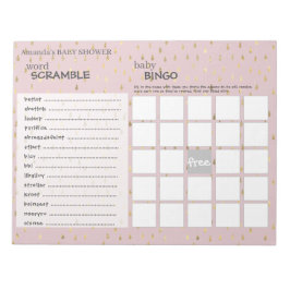 Elegante Rosa & Gold Raindrops Baby Shower Games Notizblock