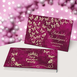 Elegante rosa Goldbarmherzigkeit Mis Quince Quince Gästebuch