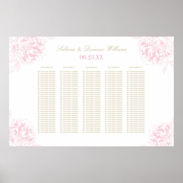 Elegante Rosa-Golden-Blütenpiel Hochzeit Poster (Vorne)