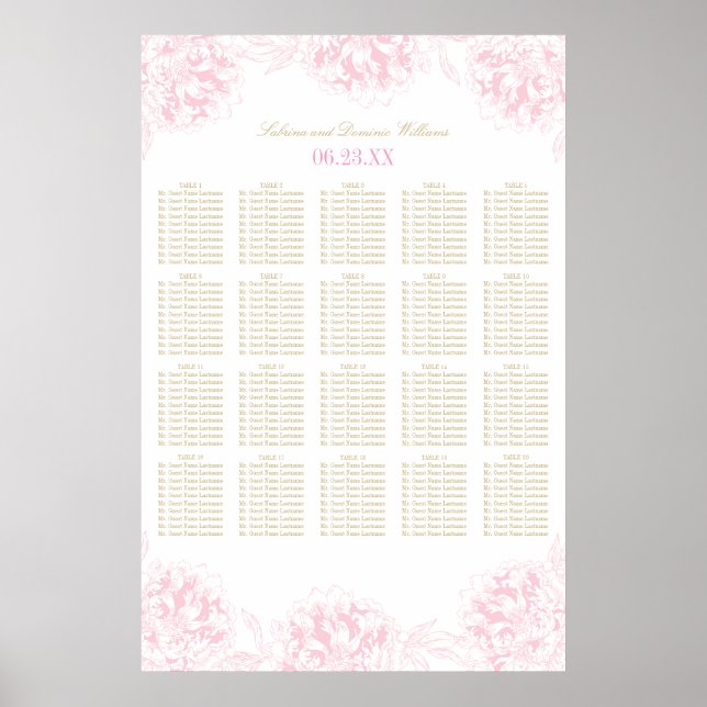 Elegante Rosa-Golden-Blütenpiel Hochzeit Poster (Vorne)