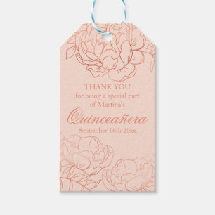 Elegante rosa goldene florale Skizze Quinceanera Geschenkanhänger