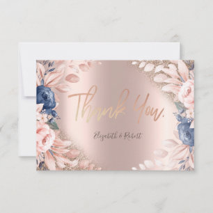 Elegante rosa-goldene Glitter-Ombre-Blume Dankeskarte
