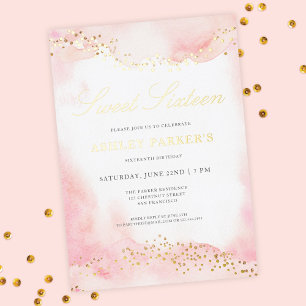 Elegante rosa goldene Glitter-Süße-16-Geburtstagsf Folieneinladung