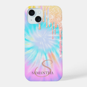 Elegante rosa goldene Glitter-Tropfen Tie-Dye iPhone 15 Hülle