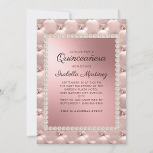Elegante rosa goldene Quinceañera-Foto-Perlen   Einladung
