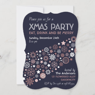 Elegante rosa-goldene Schneeflocken Weihnachtsfeie Einladung