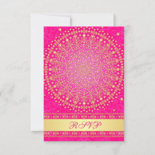 Elegante rosa, goldene Schriftrollen Hochzeits-RSV RSVP Karte
