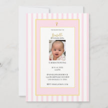 Elegante rosa-goldene Tauf-Einladung mit Foto