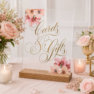 Elegante rosa goldfarbene Blumenkarten und Geschen Acrylschild