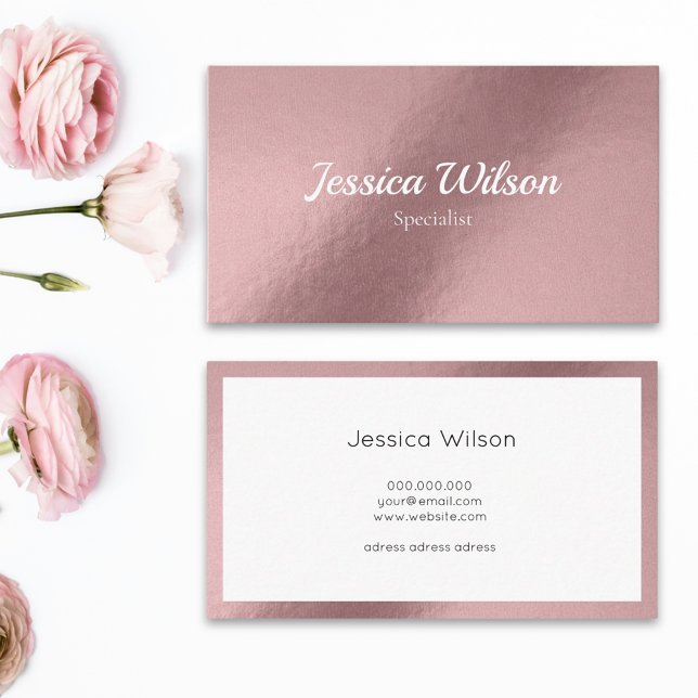 Elegante rosa Goldmedaille minimalistische Visiten Visitenkarte (Rose gold metallic   design for minimalist and feminine business card )