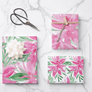 Elegante Rosa Göttliche Blume Wasserfarbe Geschenkpapier Set