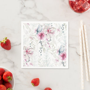 Elegante Rosa Graue, florale Weiße Taube Hochzeit Serviette