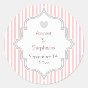Elegante rosa, graue Streifen Hochzeit Save the Da Runder Aufkleber