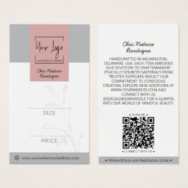 Elegante Rosa & Gray botanische QR Preis-Tag