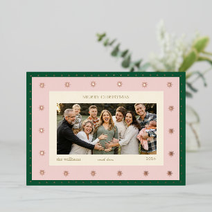 Elegante rosa grüne sternförmige Weihnachtsfamilie Folien Feiertagskarte